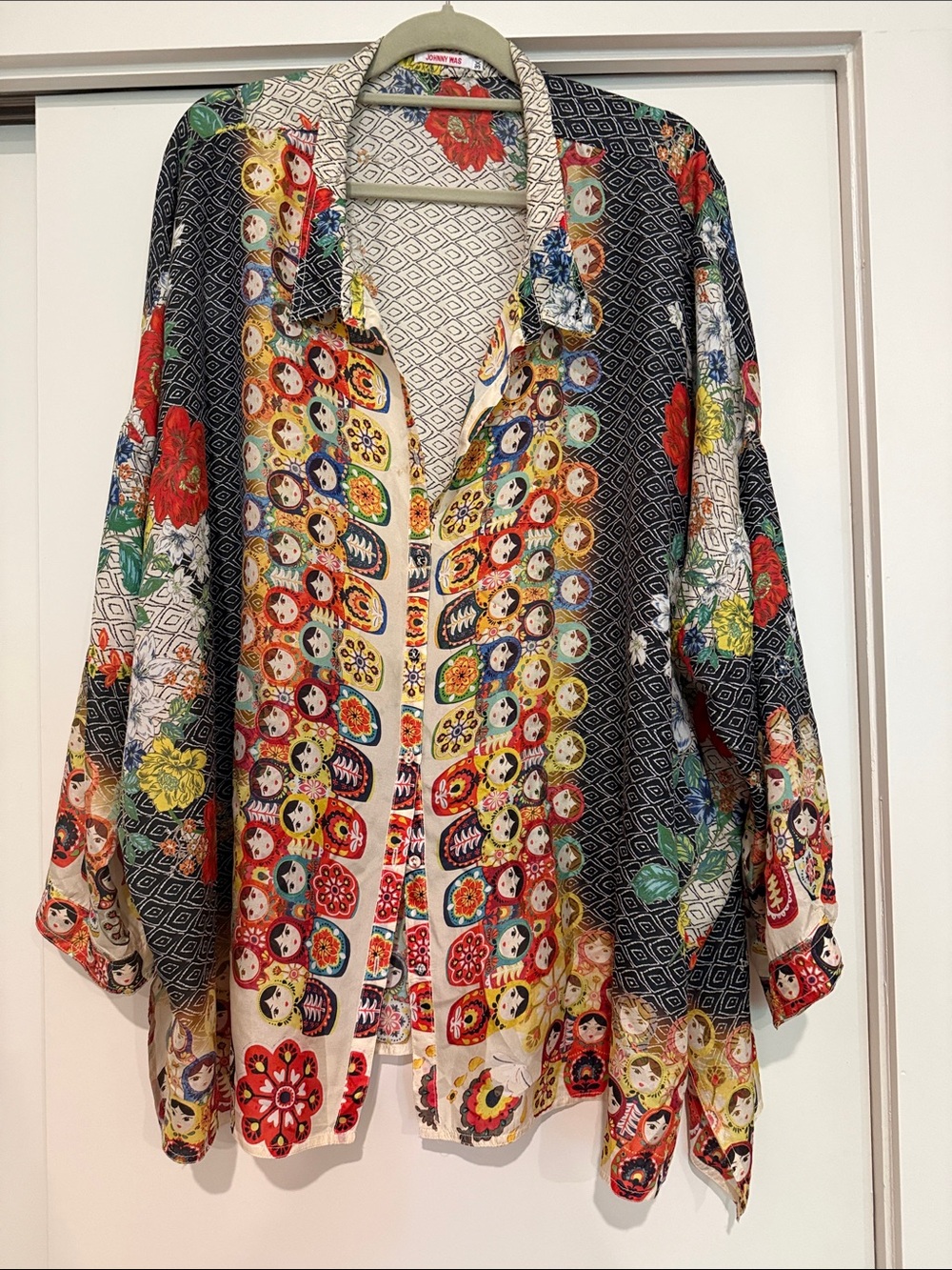 Johnny Was  Babette Silk Russian Doll & Matryoshka Print Button-Down Tunic